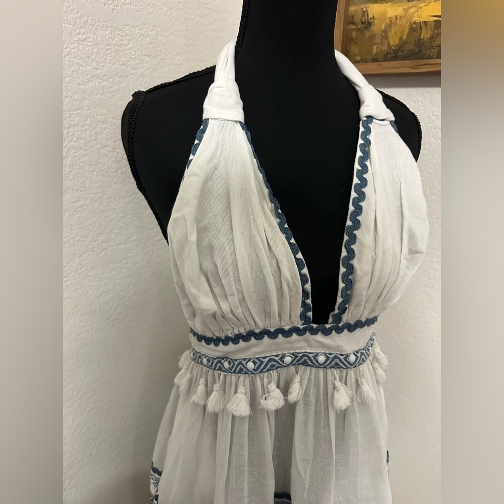 Dodo Bar Or “David” Halter Tie Blue & White Maxi Dress - Size L / 10 NWT - Picture 11 of 13